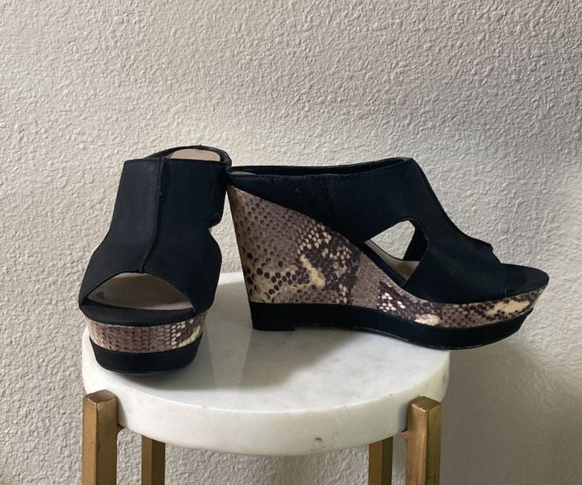 Franco Sarto Rolanda Wedge Sandals Size 6 Black Snakeskin Platform 2