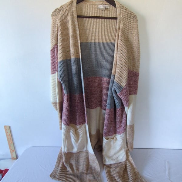 Misia Cardigan Size 3X Multicolor Colorblock Open Knit Long