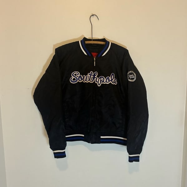 Southpole Bomber Jacket Kids XL Black Satin Varsity Zip Front