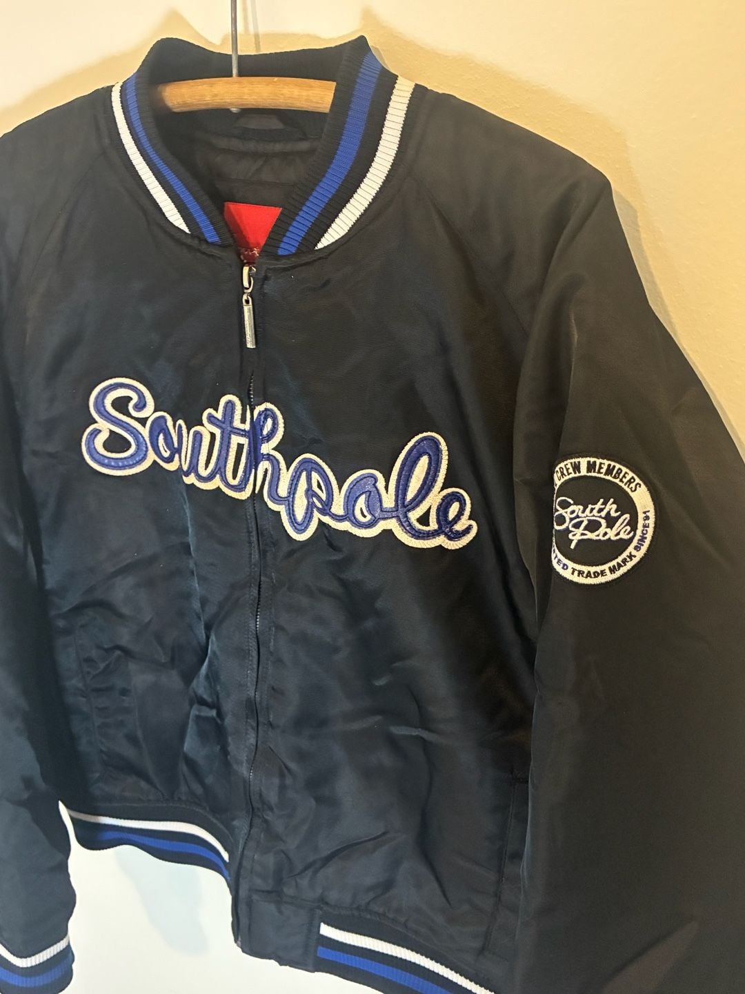 Southpole Bomber Jacket Kids XL Black Satin Varsity Zip Front 3