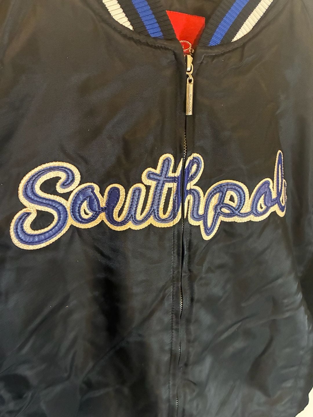 Southpole Bomber Jacket Kids XL Black Satin Varsity Zip Front 4