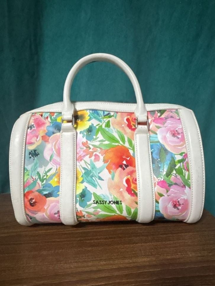 Sassy Jones Floral Watercolor Barrel Bag Satchel Purse 2