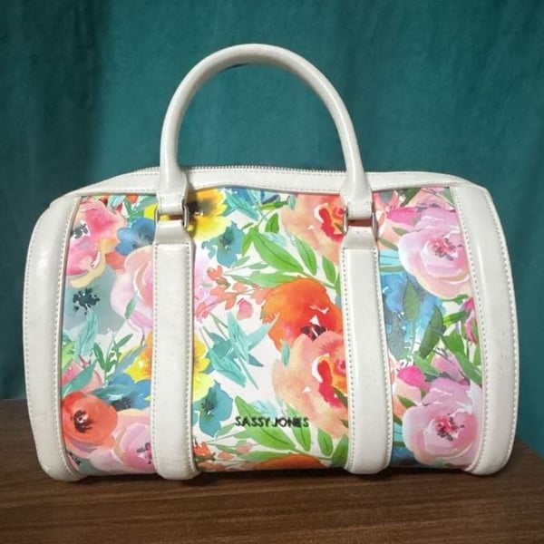Sassy Jones Floral Watercolor Barrel Bag Satchel Purse