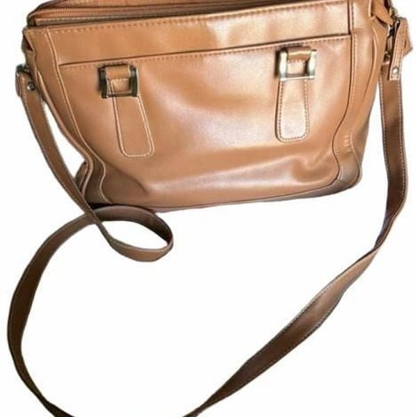 Vintage Tan Faux Leather Crossbody Bag Purse Wallet