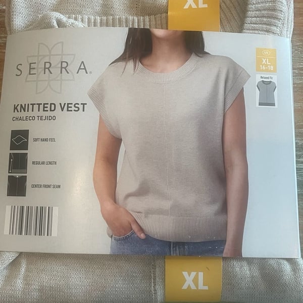 Serra Knitted Vest Size XL 16-18 Beige Polyester Cotton