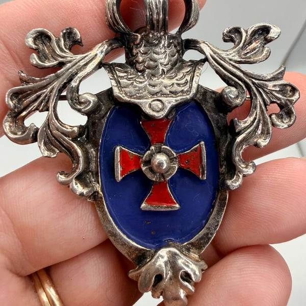 Vintage Crest Heraldic Enamel Shield Pin Brooch