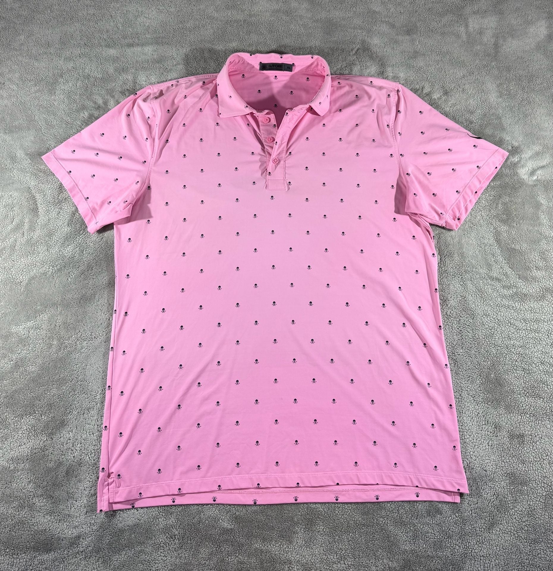 G/Fore Men’s Polo Size XL Pink Skulls & Tees ice Nylon Print Golf Shirt 2