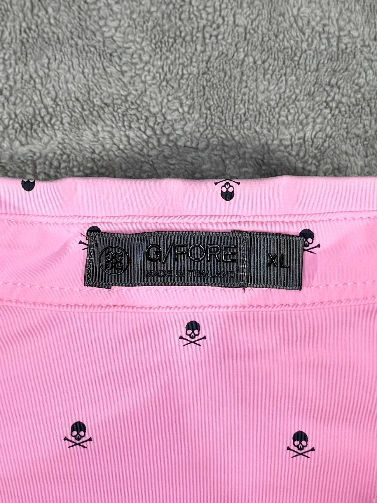 G/Fore Men’s Polo Size XL Pink Skulls & Tees ice Nylon Print Golf Shirt 4