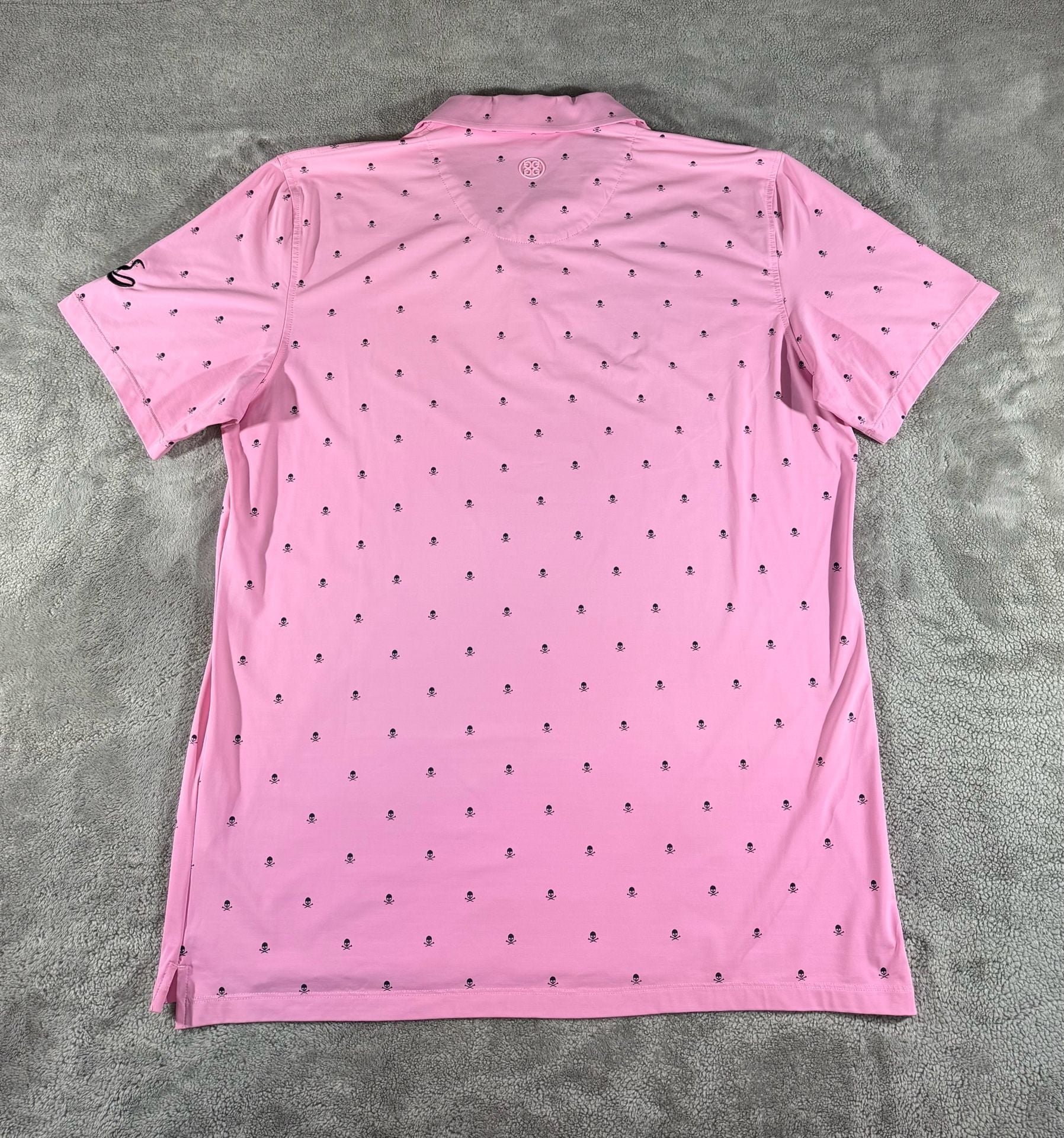 G/Fore Men’s Polo Size XL Pink Skulls & Tees ice Nylon Print Golf Shirt 6