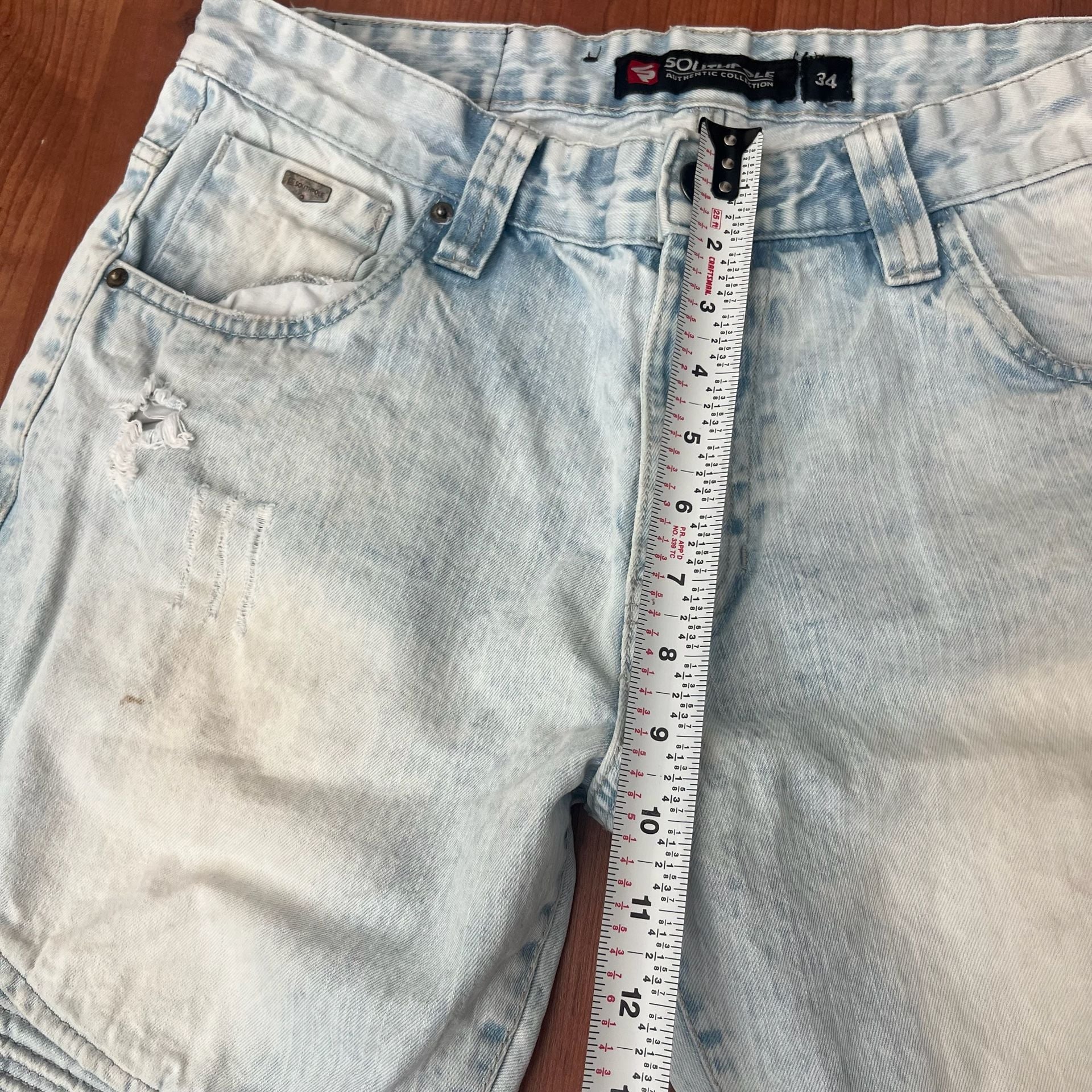 Southpole Moto Denim Jean Shorts Size 34 Light Wash Distressed Jorts 7