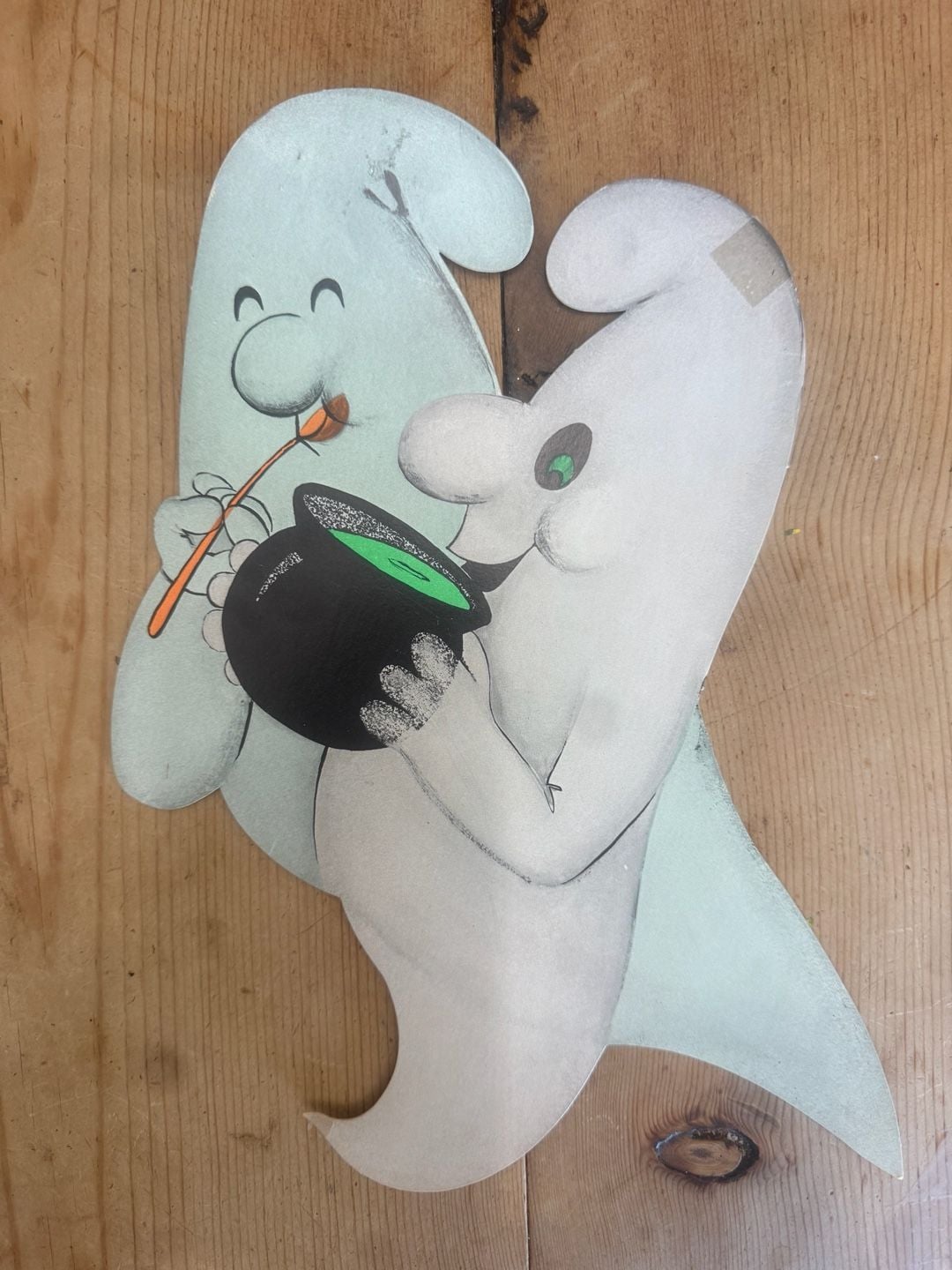 Vintage Halloween Die-Cut Paper Decoration - Two Ghosts With Cauldron 1