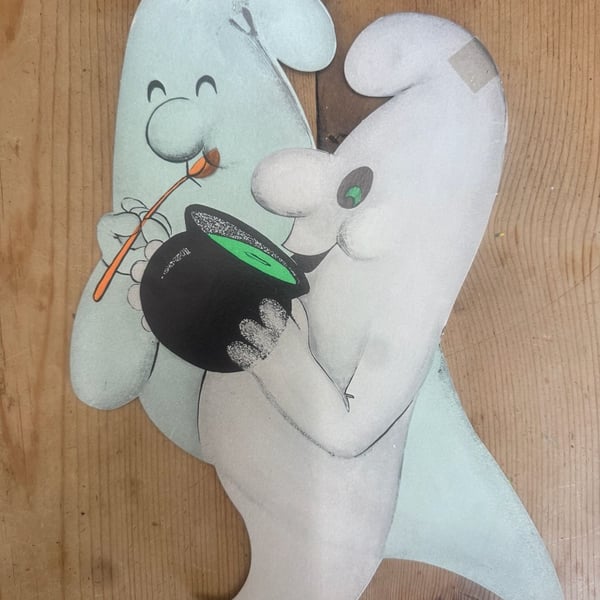Vintage Halloween Die-Cut Paper Decoration - Two Ghosts With Cauldron