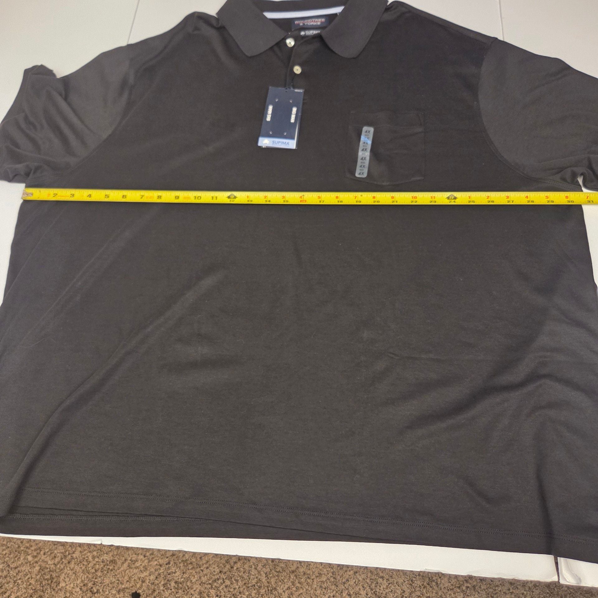 Roundtree & Yorke Polo Shirt Size 4XB Black Supima Cotton Pocket NWT 8