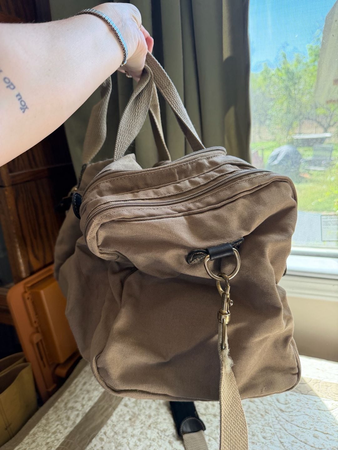 Eddie Bauer Ford Canvas Travel Duffle Bag Tan Brown 5