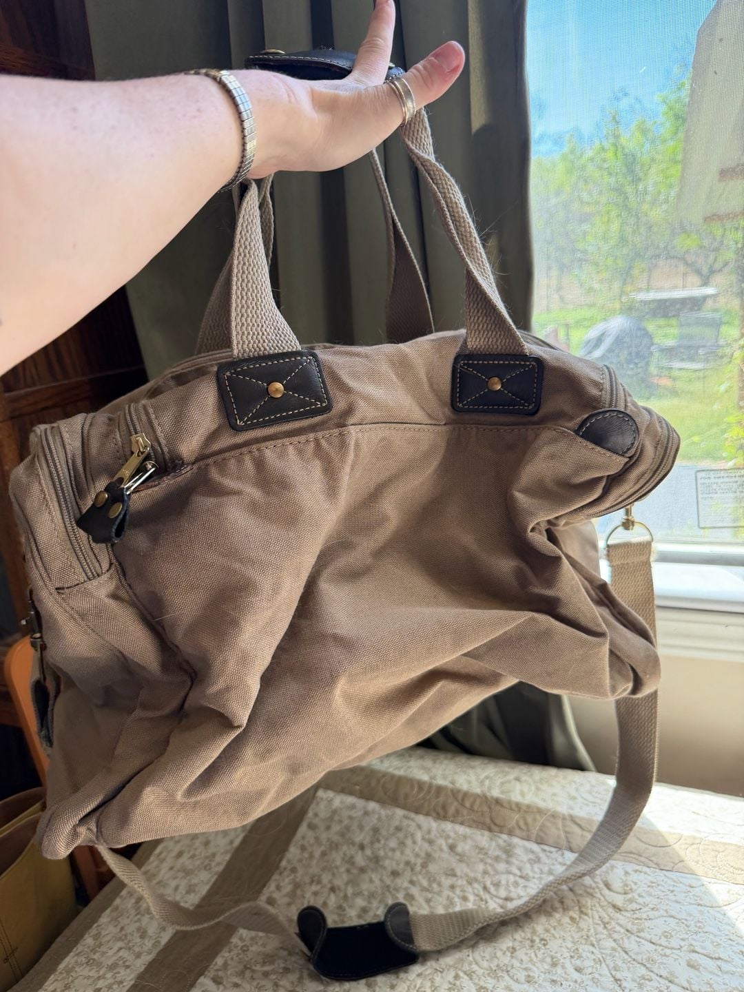 Eddie Bauer Ford Canvas Travel Duffle Bag Tan Brown 6