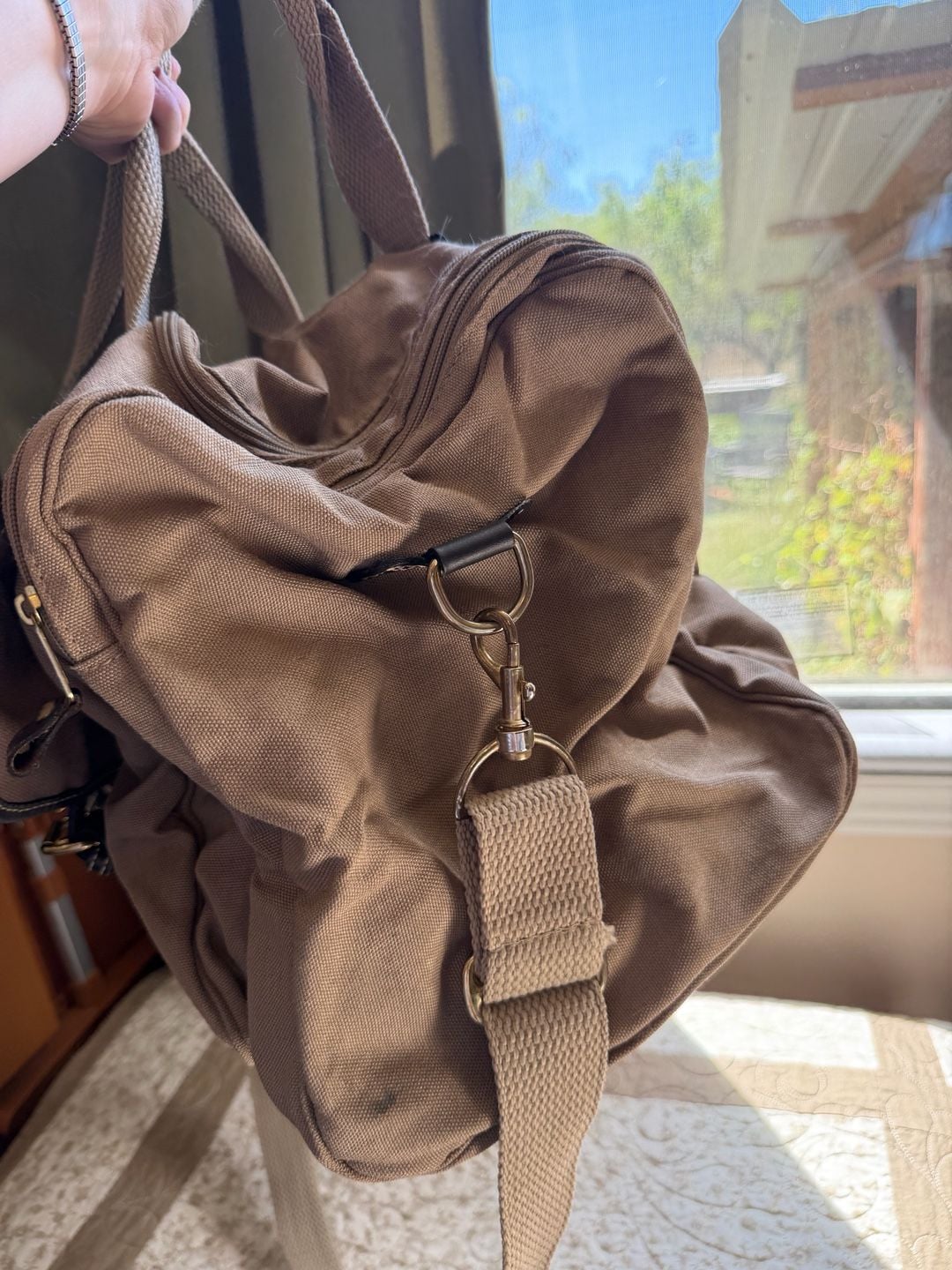 Eddie Bauer Ford Canvas Travel Duffle Bag Tan Brown 7