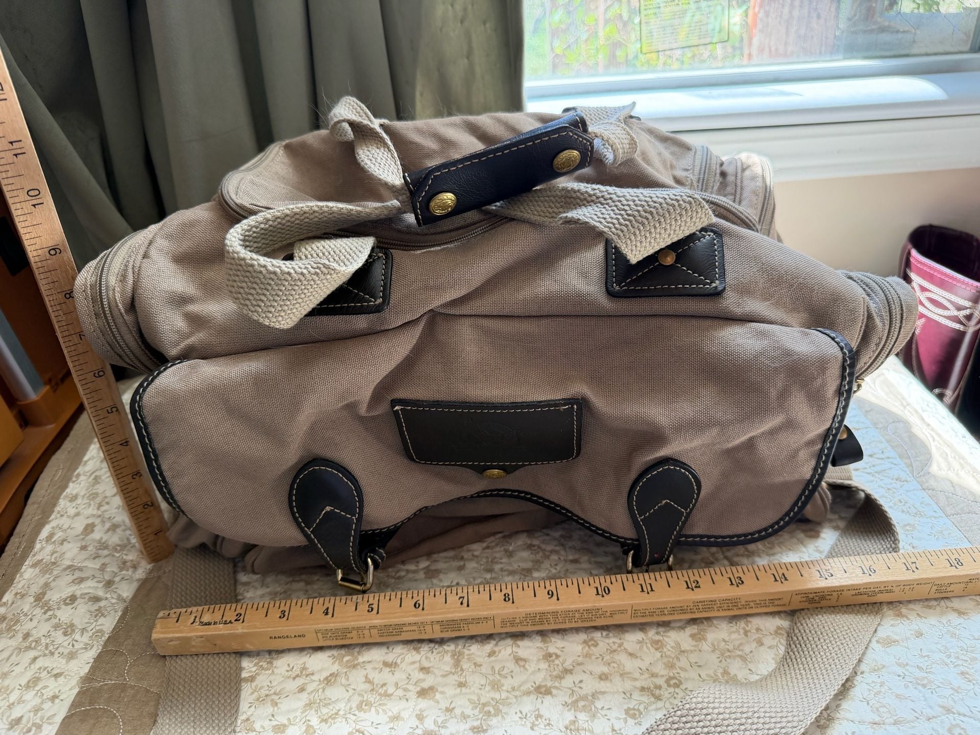 Eddie Bauer Ford Canvas Travel Duffle Bag Tan Brown 8