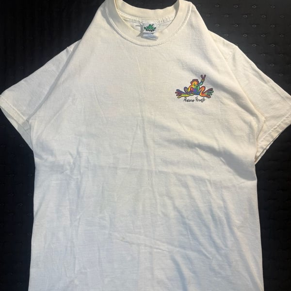 Peace Frogs T-Shirt Size M White Rainbow Peace Sign Frog Graphic