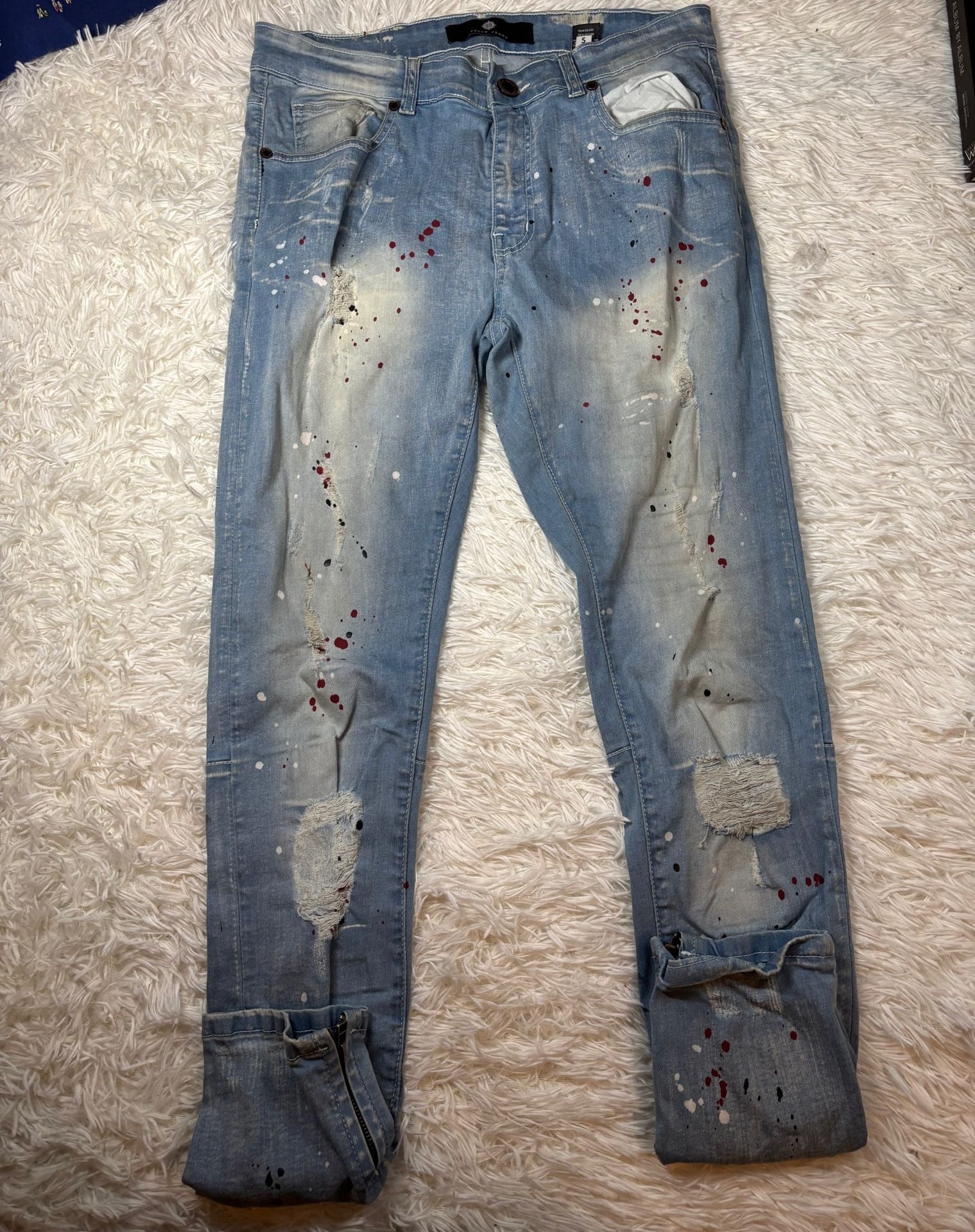 Focus Jeans Paint Splatter Distressed Jeans Size 34W 32L Light Wash 1