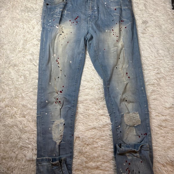 Focus Jeans Paint Splatter Distressed Jeans Size 34W 32L Light Wash