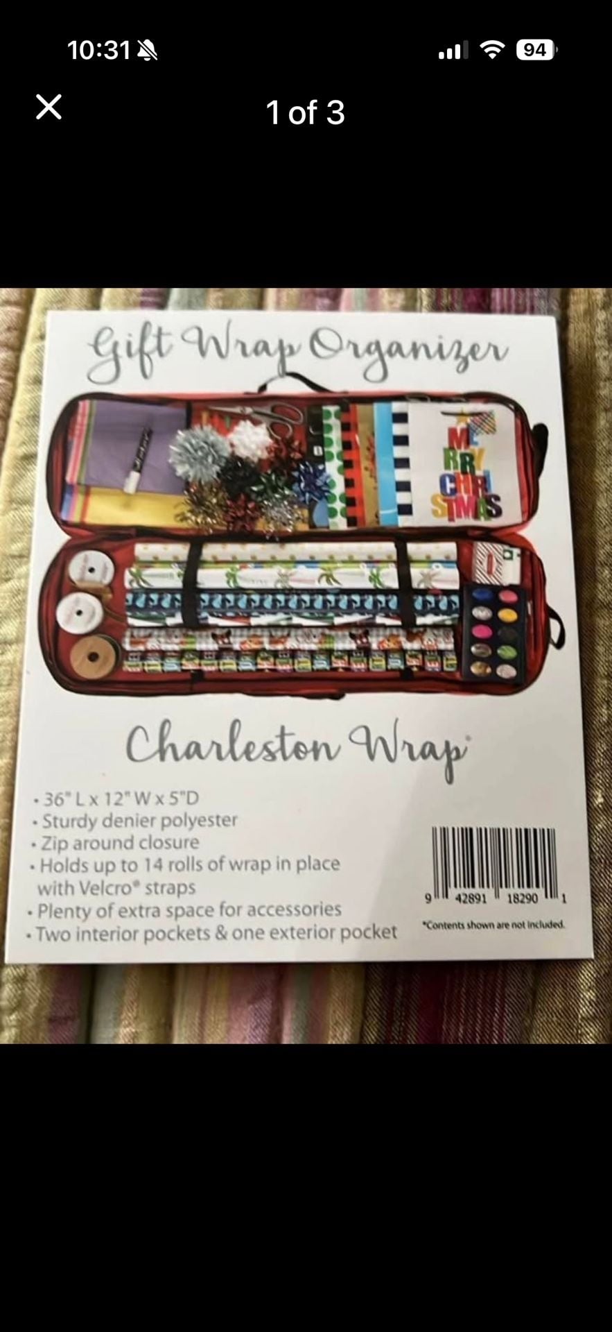 Charleston Wrap Gift Wrap Organizer Red Polyester Storage Bag 1
