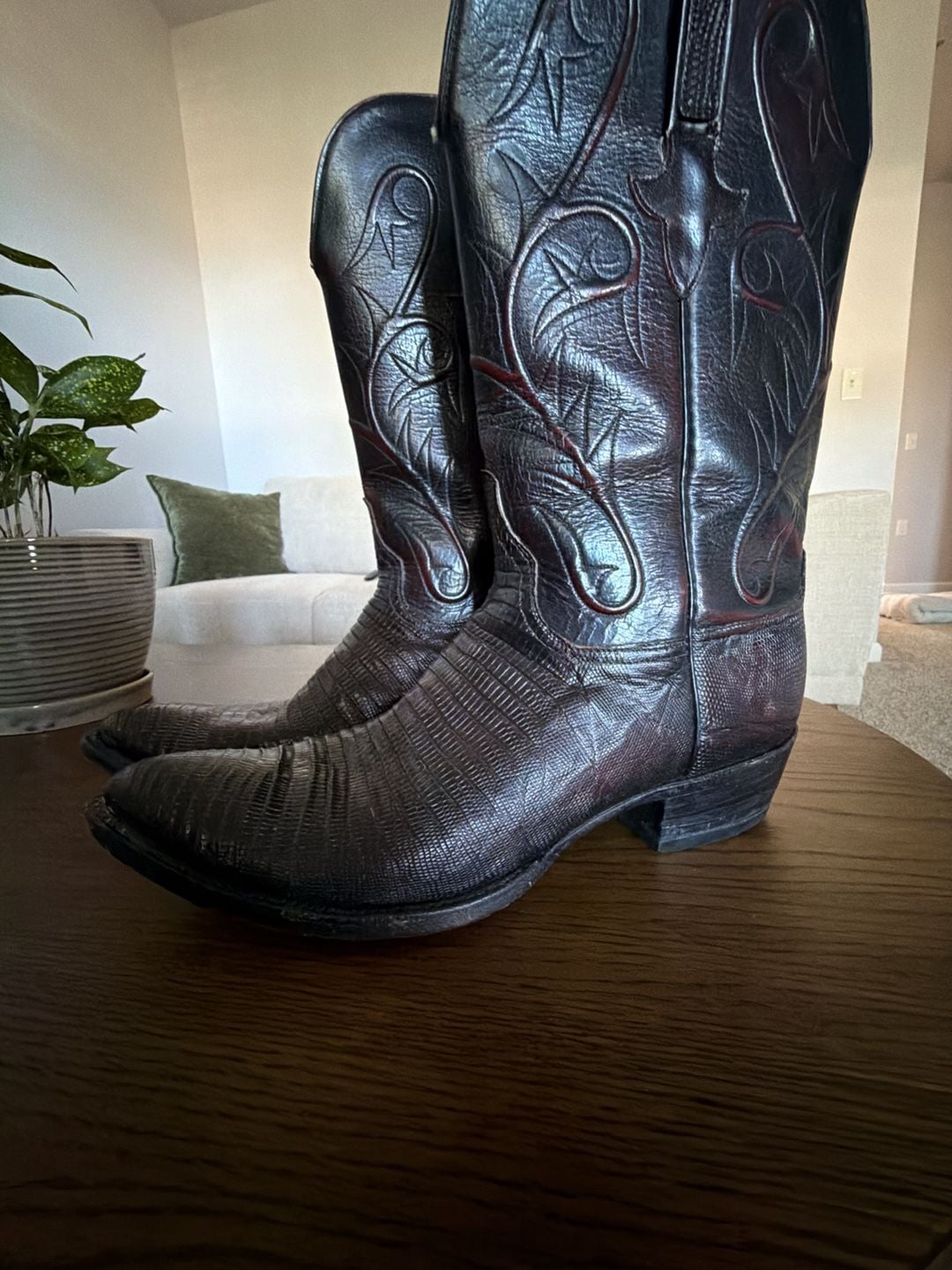 Lucchese Cowboy Boots Black Cherry Lizard 3