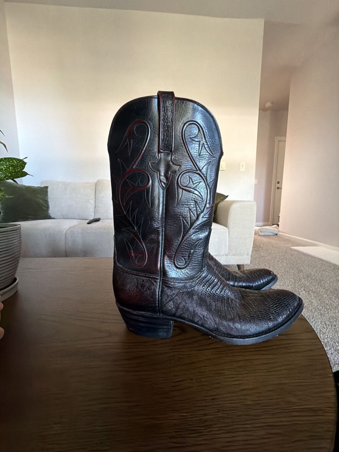 Lucchese Cowboy Boots Black Cherry Lizard 5