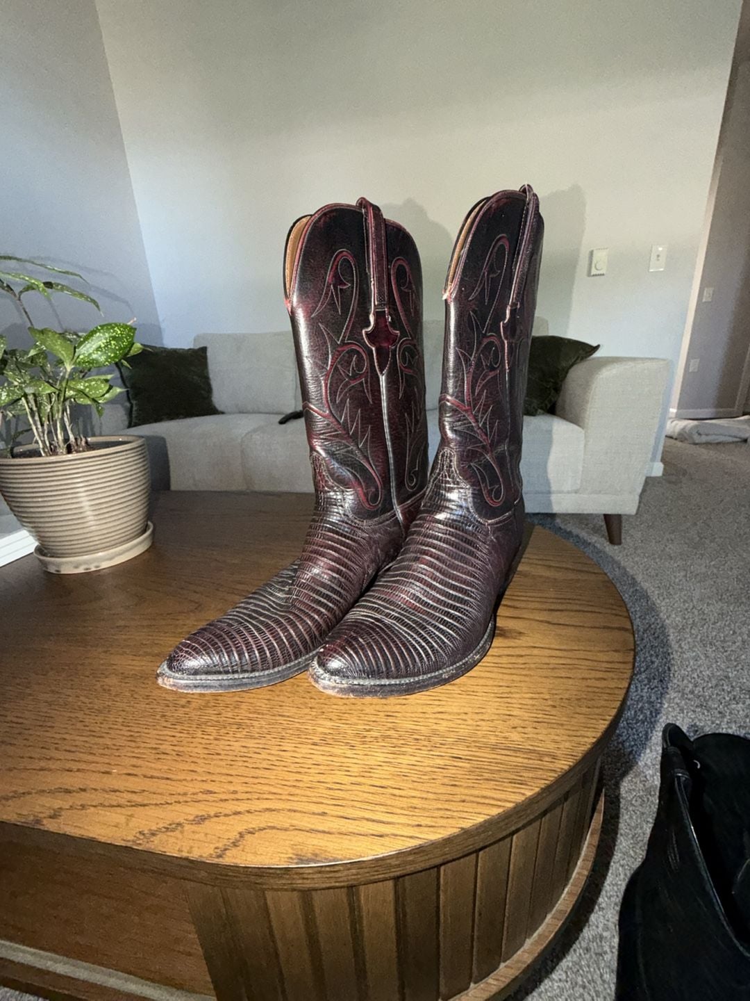 Lucchese Cowboy Boots Black Cherry Lizard 11