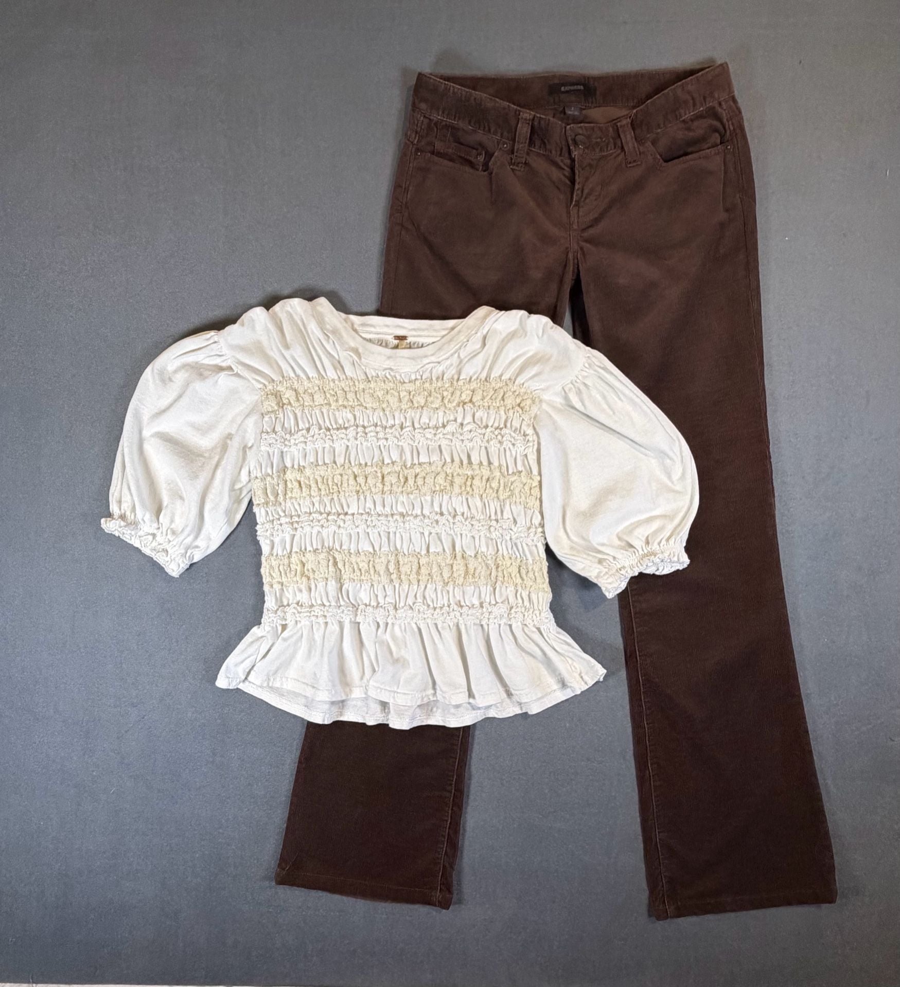 Free People White Smocked Puff Sleeve Peplum Top Blouse Size Medium 2