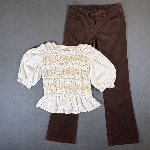Free People White Smocked Puff Sleeve Peplum Top Blouse Size Medium