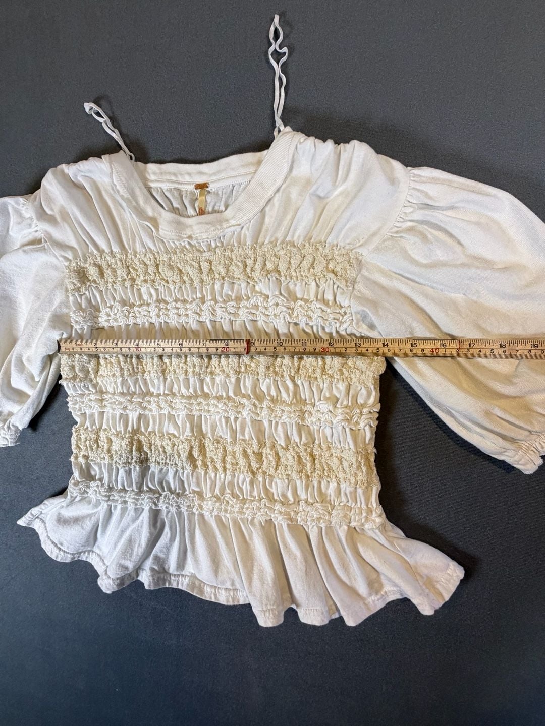 Free People White Smocked Puff Sleeve Peplum Top Blouse Size Medium 5