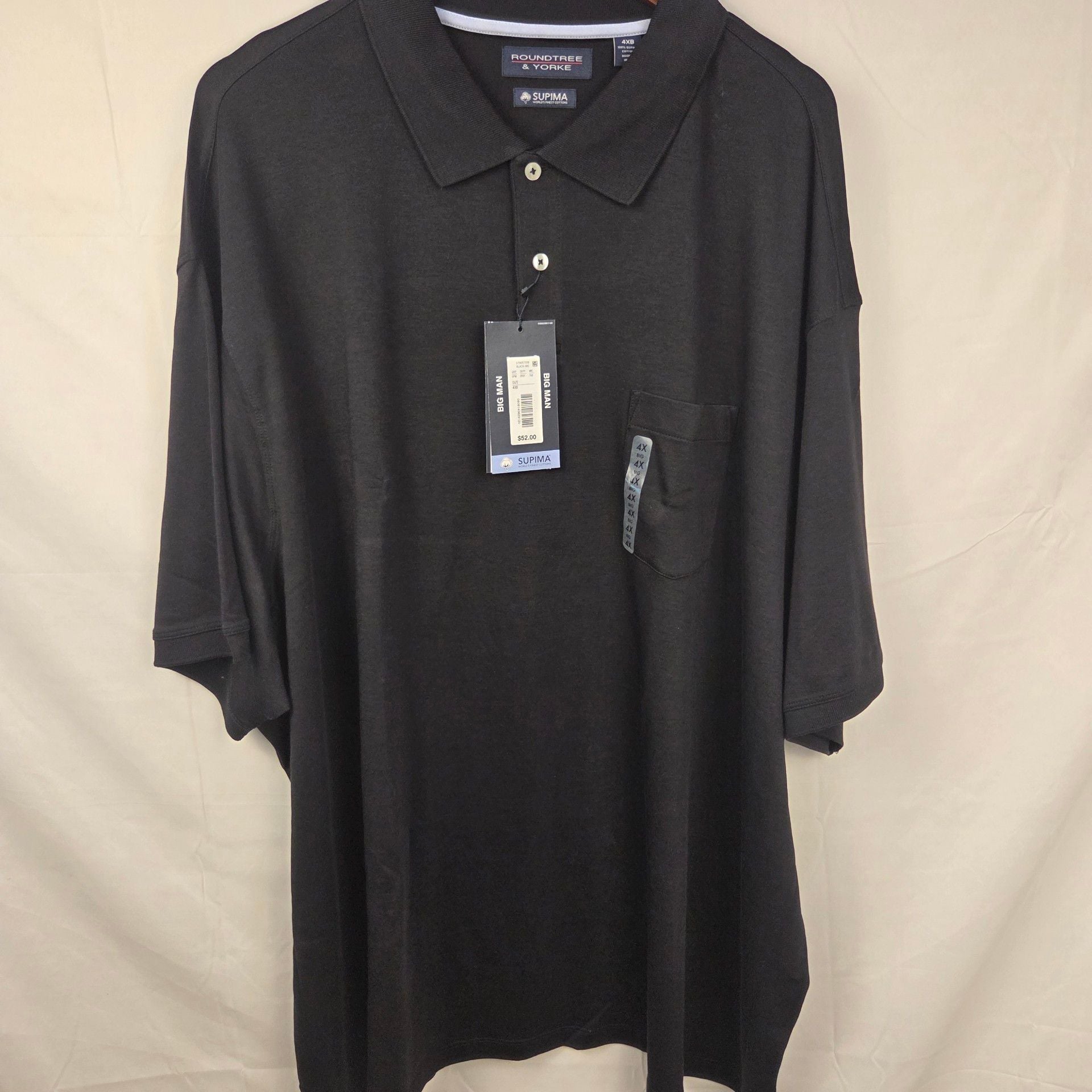 Roundtree & Yorke Polo Shirt Size 4XB Black Supima Cotton Pocket 2