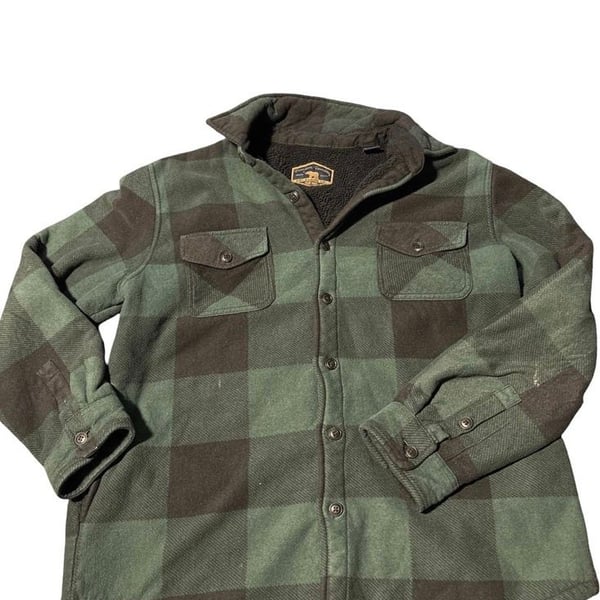 Freedom Foundry Men  Green Black Buffalo Plaid Sherpa Lined Flannel Shirt Jacket
