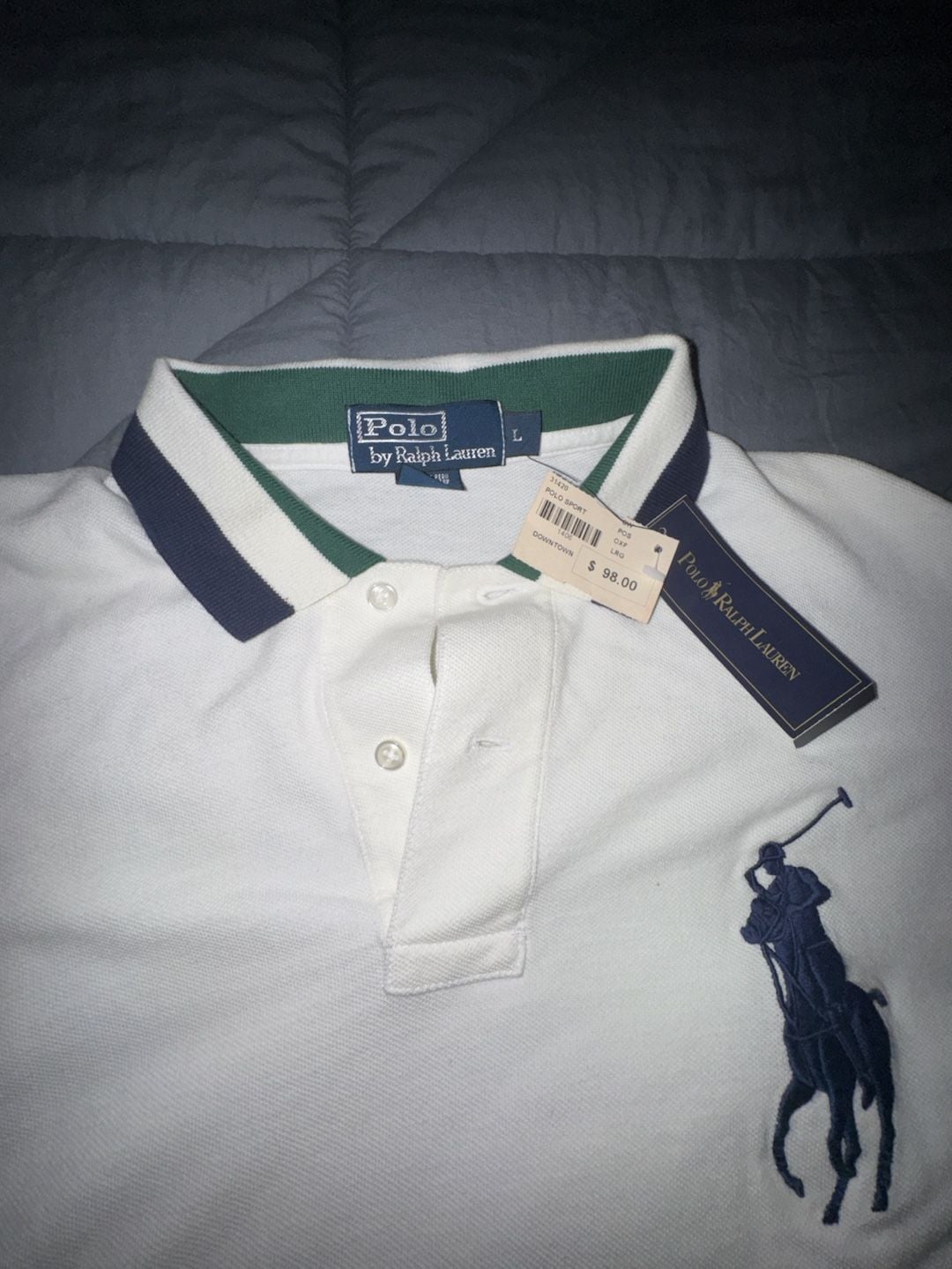 Polo Ralph Lauren Polo Shirt Size L White Cotton Striped Collar 3