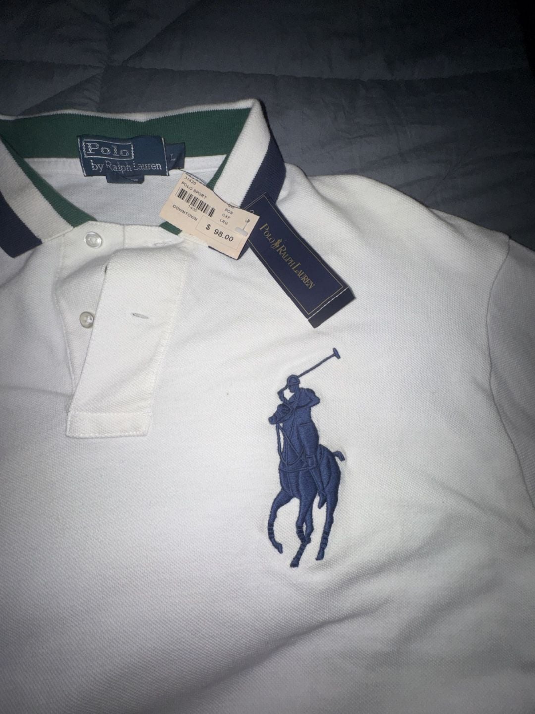 Polo Ralph Lauren Polo Shirt Size L White Cotton Striped Collar 4