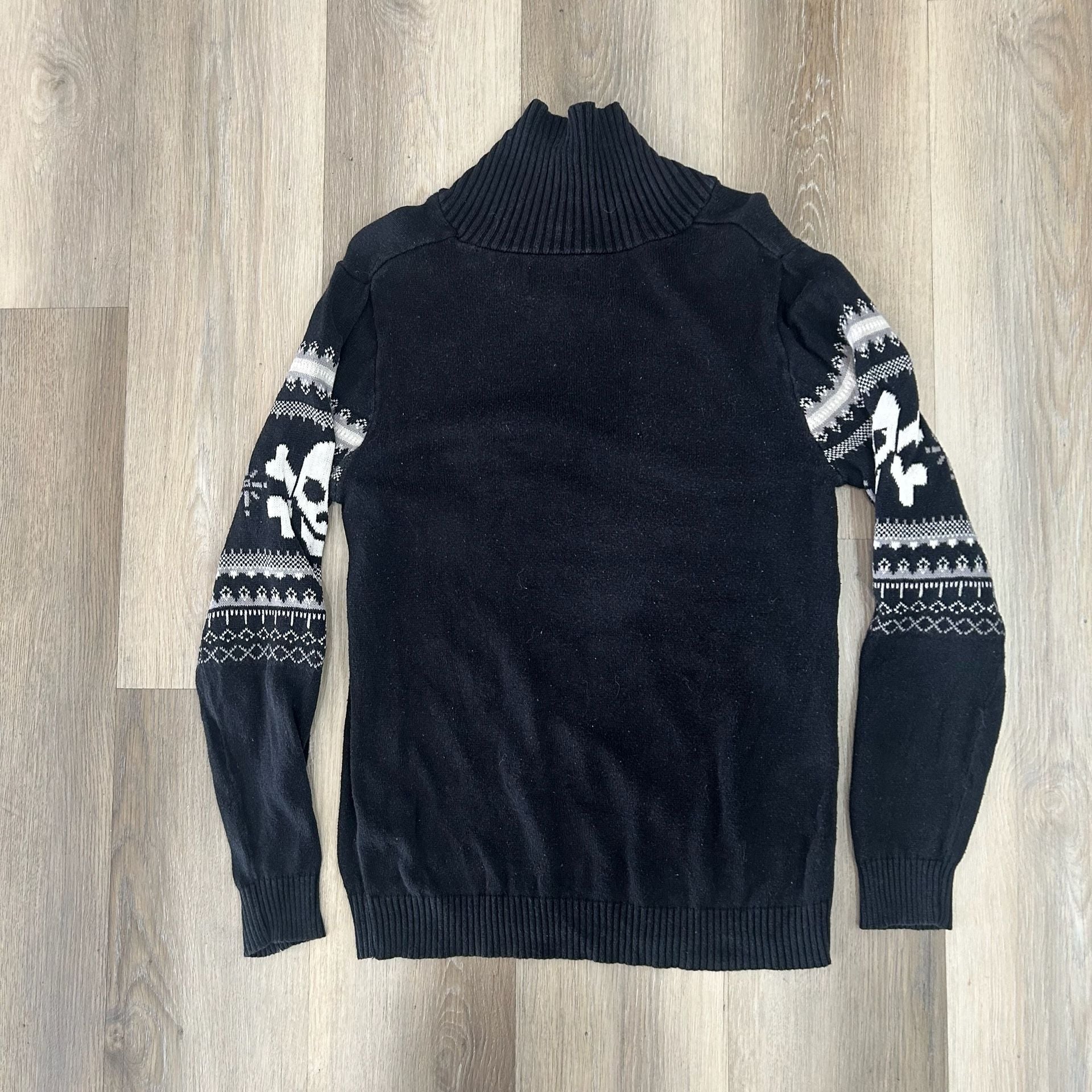 Cherokee Skull Sweater Size L 12/14 Black White Fair Isle Turtleneck 3