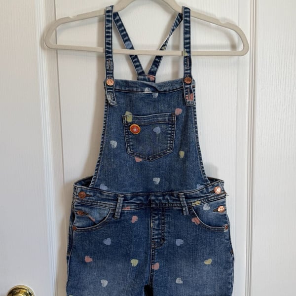 Cat & Jack Denim Overall Shorts Heart Print