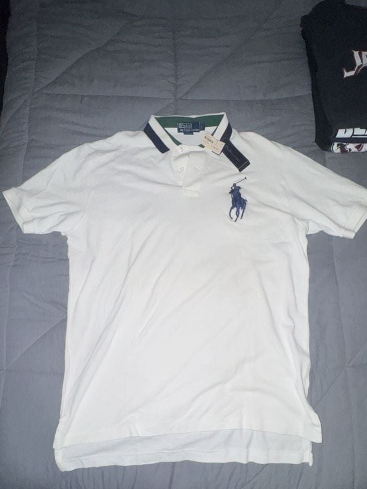 Polo Ralph Lauren Polo Shirt Size L White Cotton Striped Collar 2