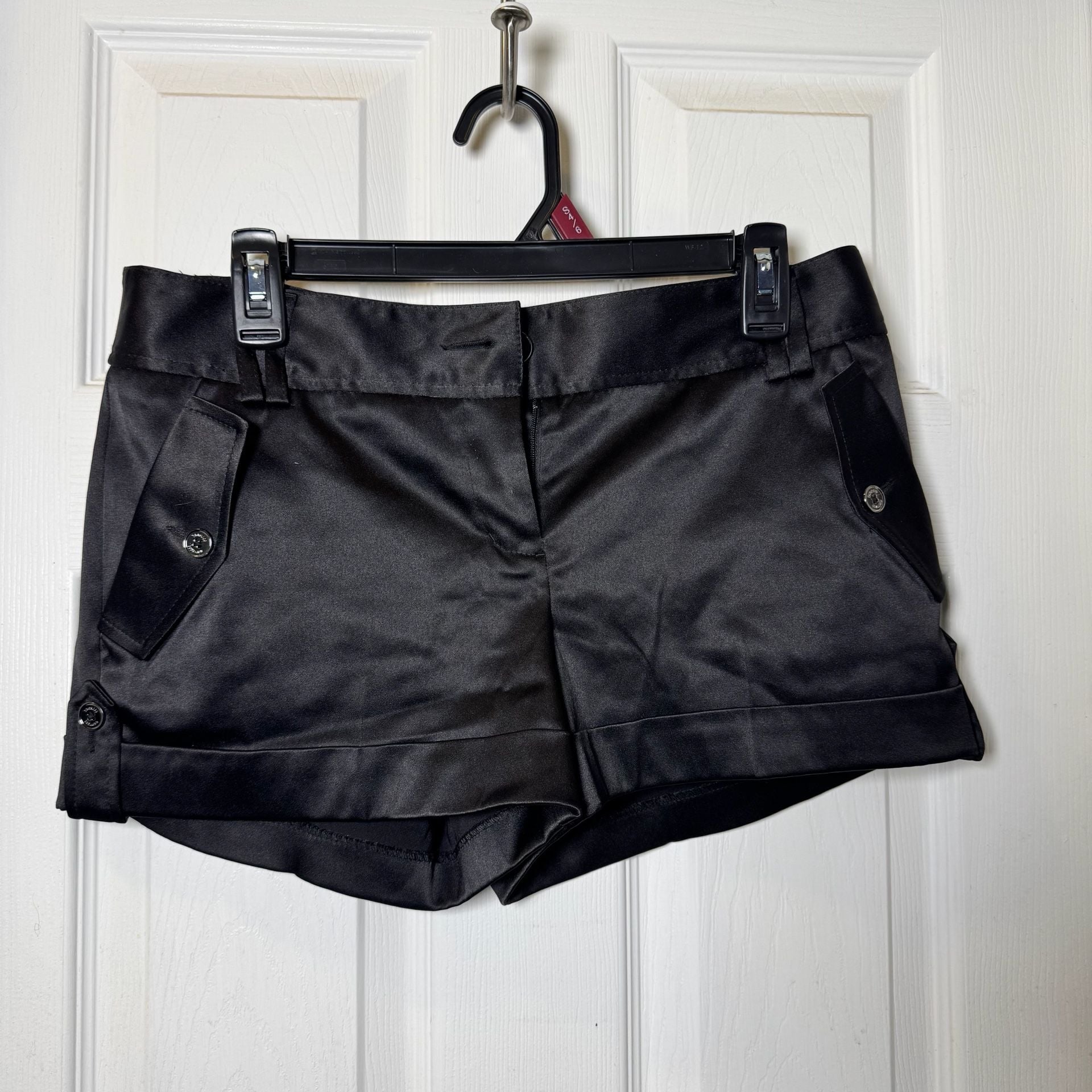 Express Black Satin Cuffed Pocket Shorts 2