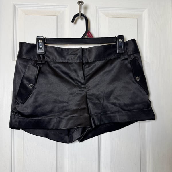 Express Black Satin Cuffed Pocket Shorts