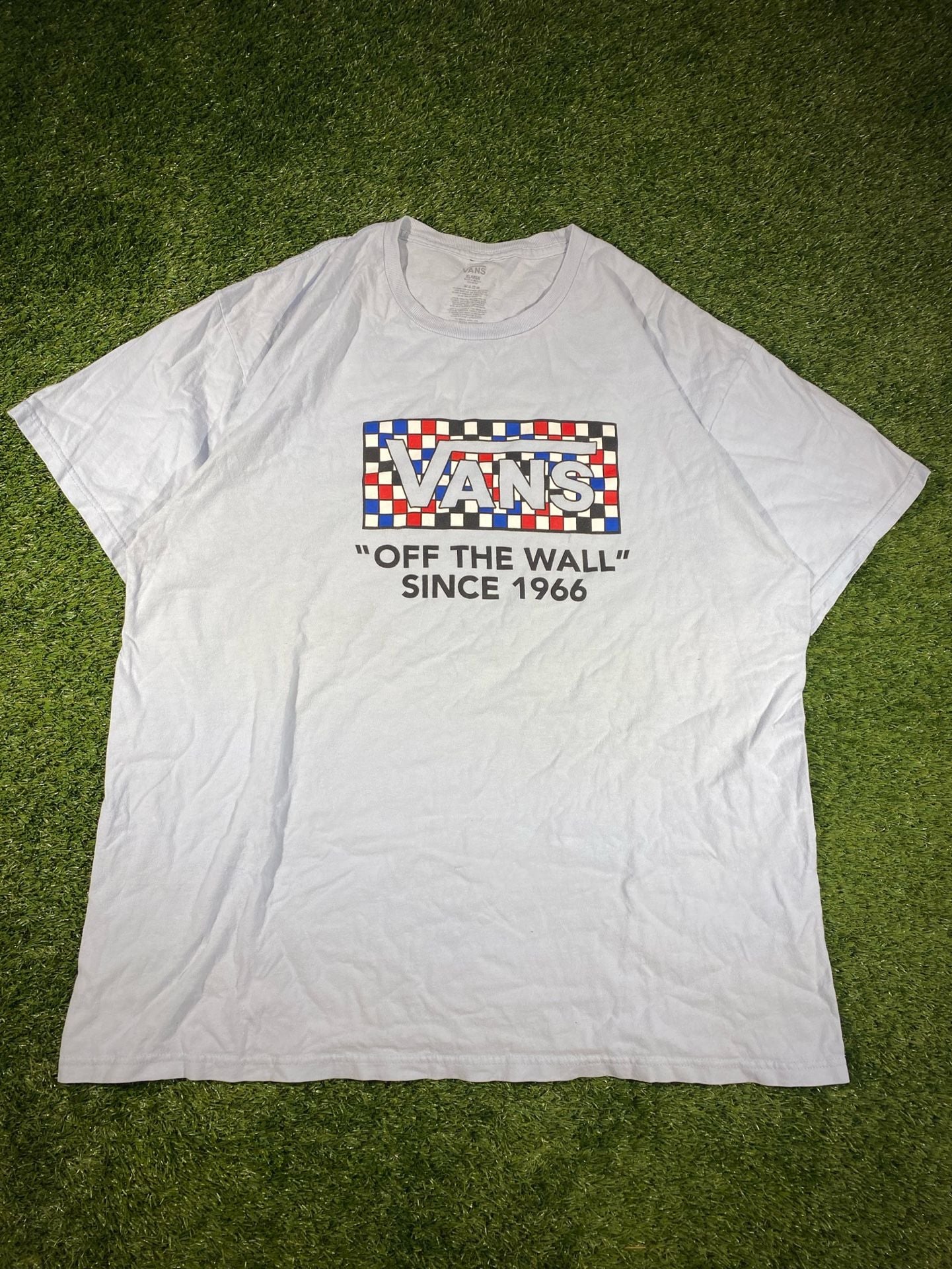 Vans Off the Wall T-Shirt Size XL Blue Checkerboard Graphic Skate 2