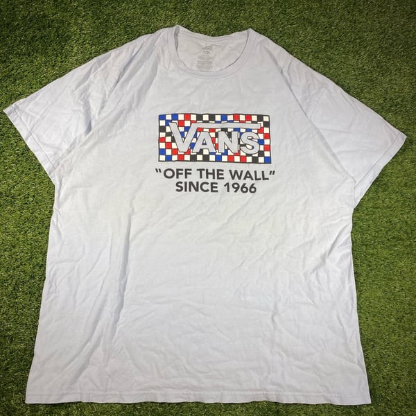 Vans Off the Wall T-Shirt Size XL Blue Checkerboard Graphic Skate