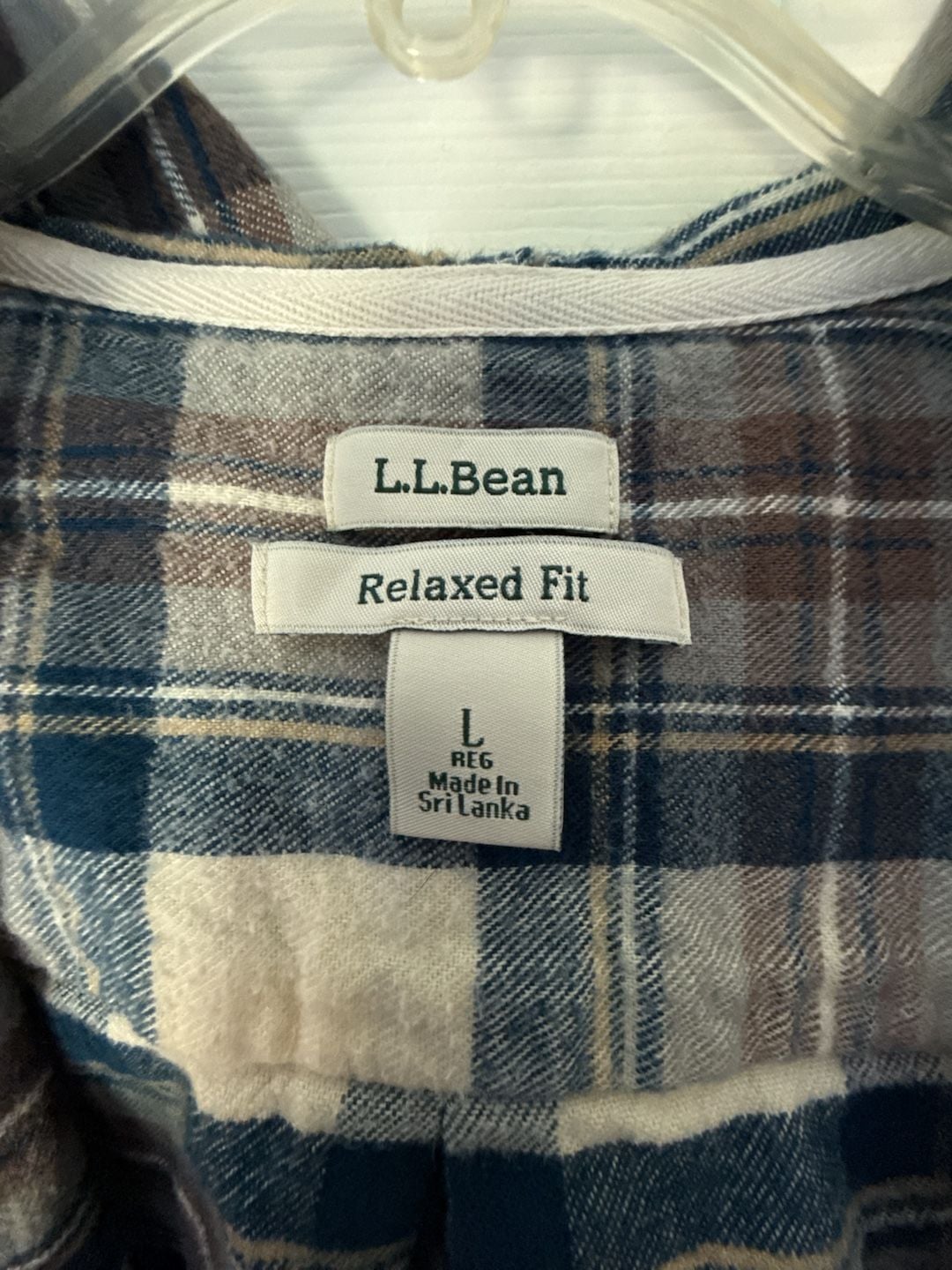 L.L. Bean Flannel Hooded Zip Shirt Size L Blue Plaid Relaxed Fit Cotton 6