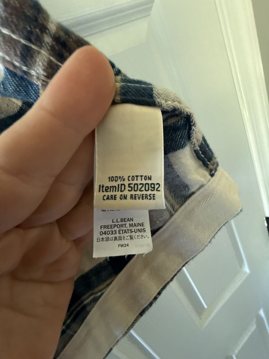 L.L. Bean Flannel Hooded Zip Shirt Size L Blue Plaid Relaxed Fit Cotton 7