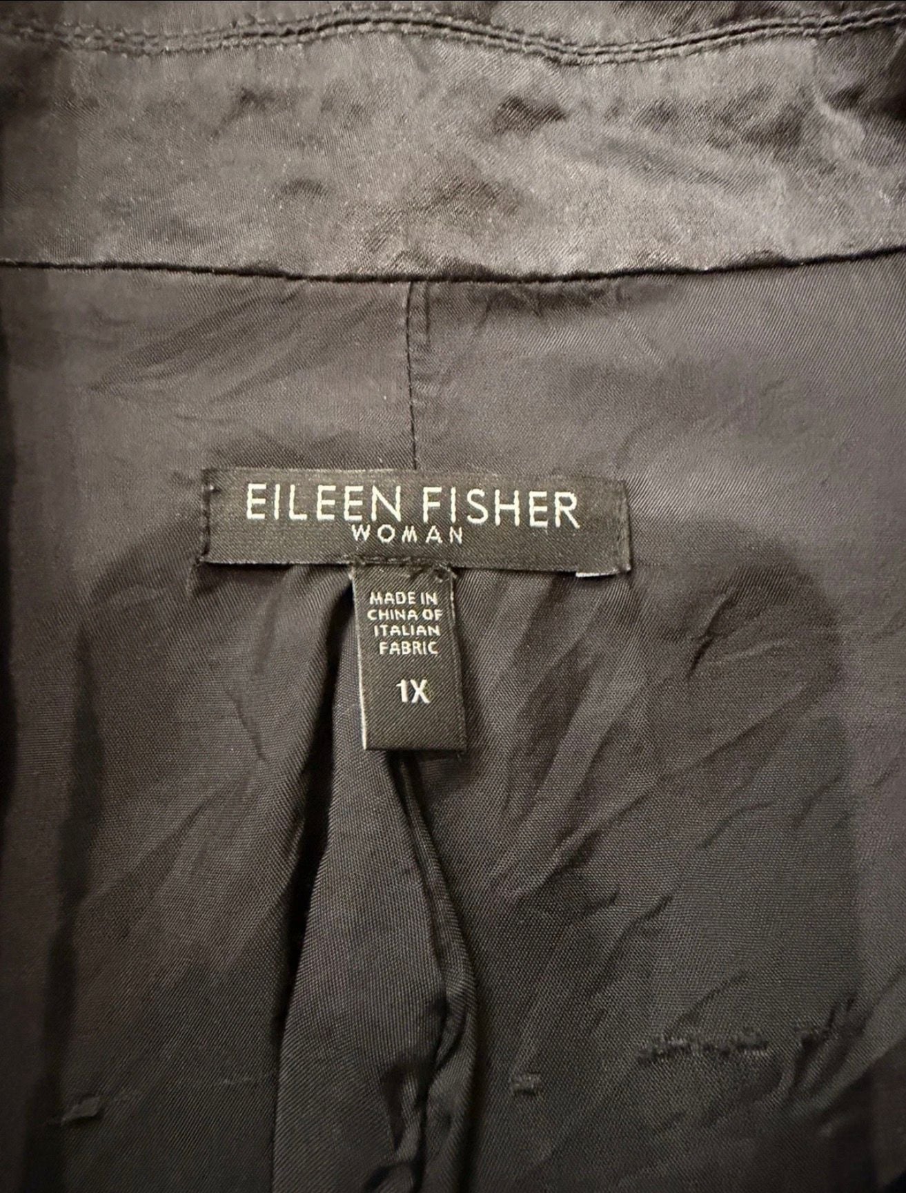 Eileen Fisher Steel Satin Jacket Size 1X Black Metallic Long Sleeve 7