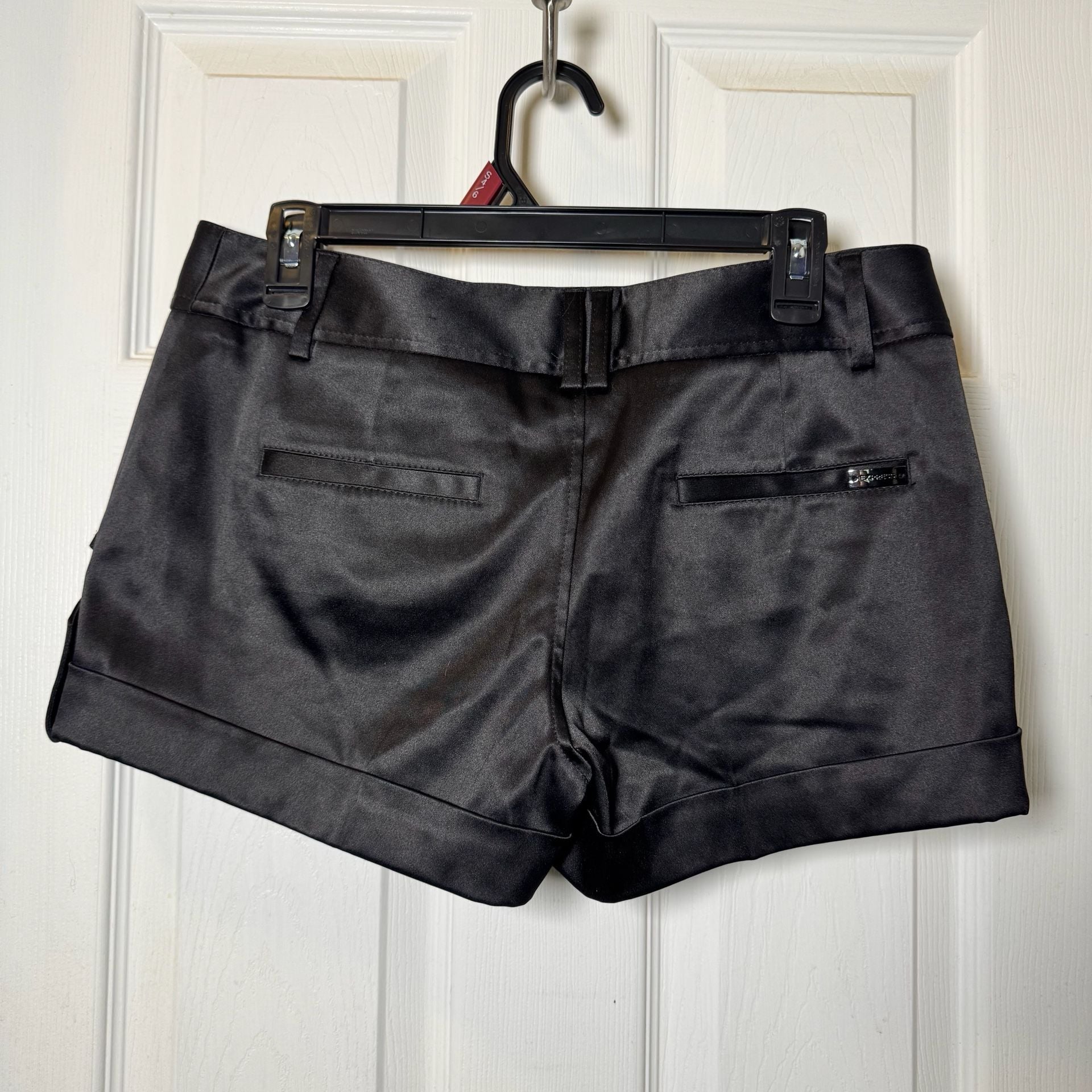 Express Black Satin Cuffed Pocket Shorts 4