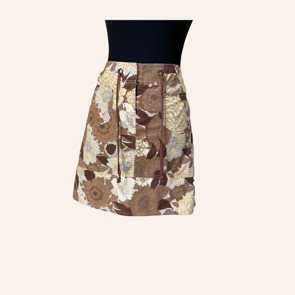 y2k 2000s  loft brown floral mini skirt size 4