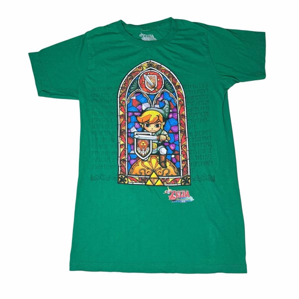 Nintendo The Legend of Zelda The Wind Waker Stained Glass T-Shirt Size S Green