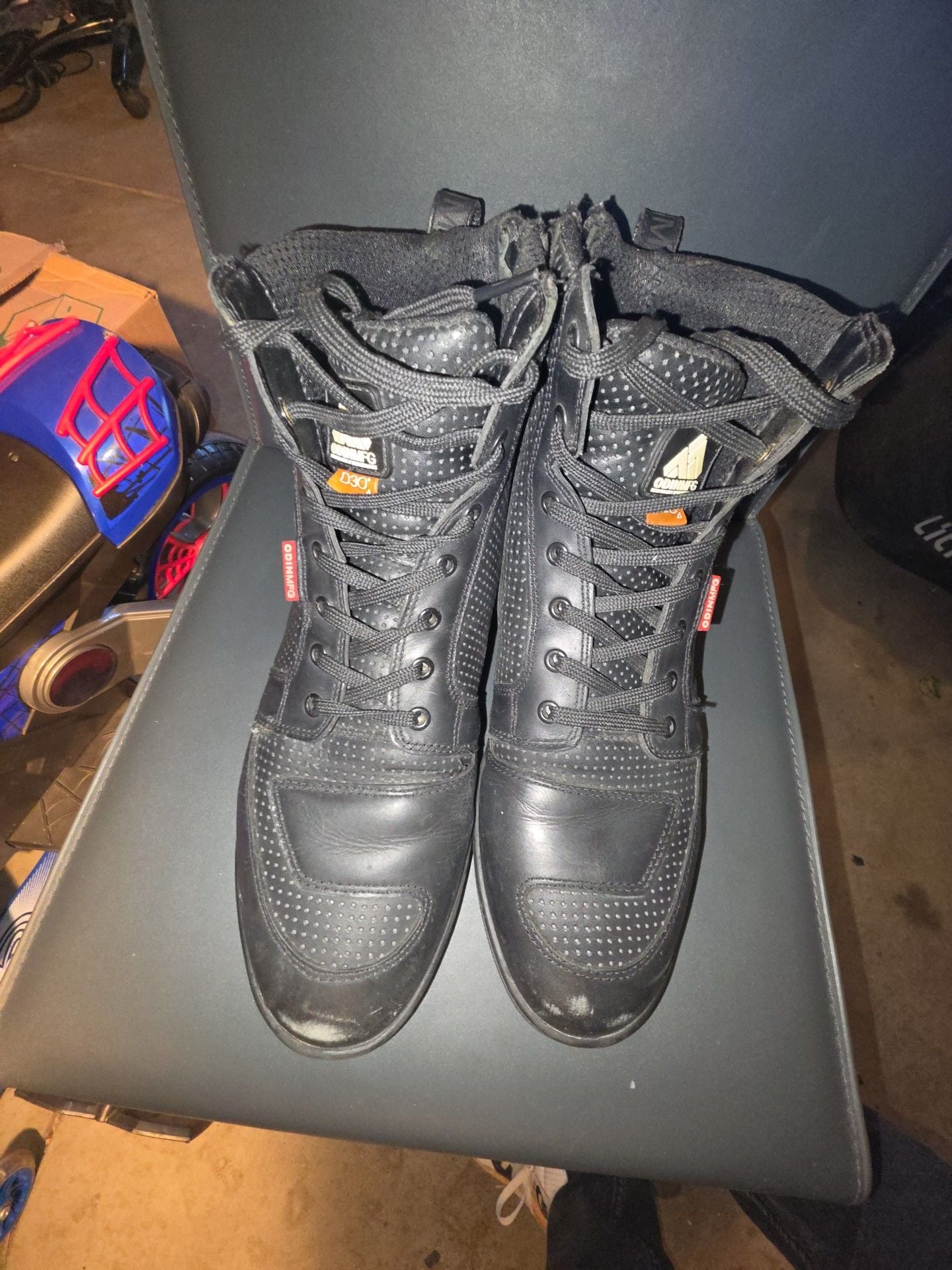 Odin Mfg Riding Boots Size 12 Black Leather Motorcycle Shoes 2