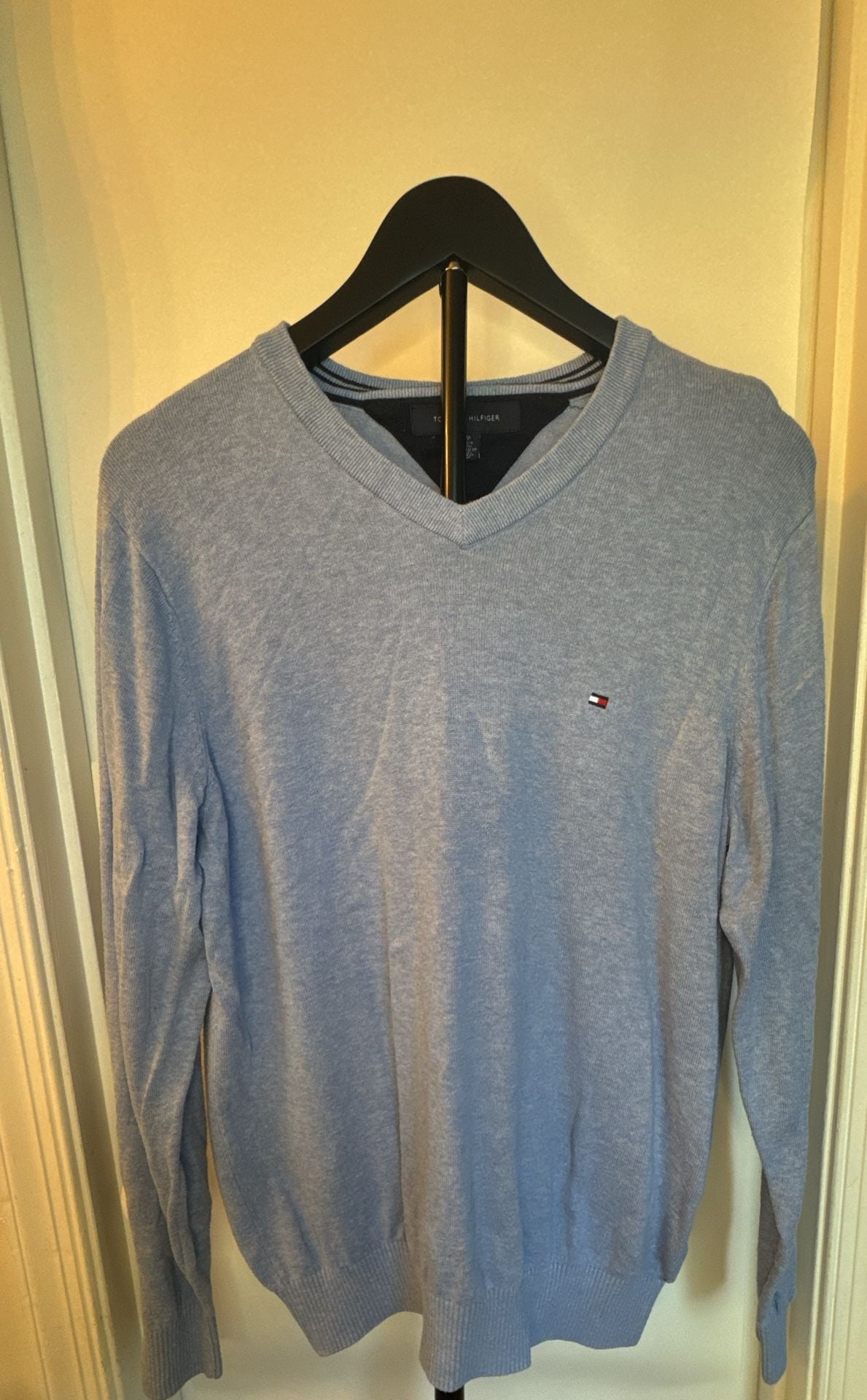 Tommy Hilfiger V-Neck Sweater Size S Light Blue Cotton Knit Pullover 3